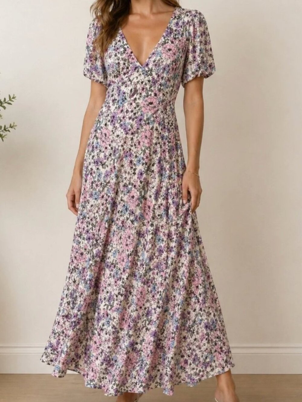 BCBG Generation Floral Maxi Dress | Romantic Cottagecore Puff Sleeve | Size 12